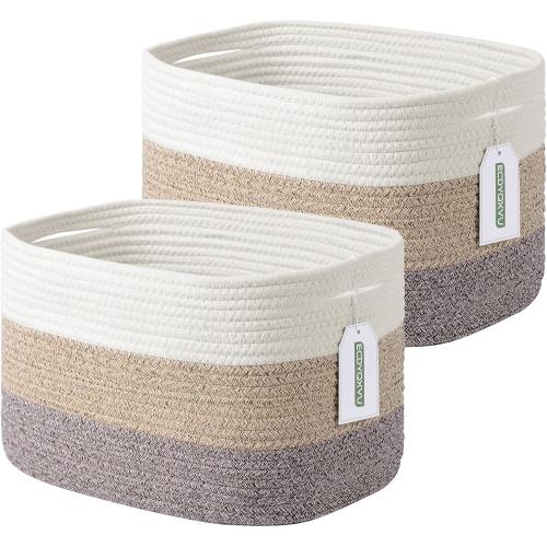 ECDYQXVU 15x10x9 Inch Woven Cotton Rope Storage Basket, 2 Pack
