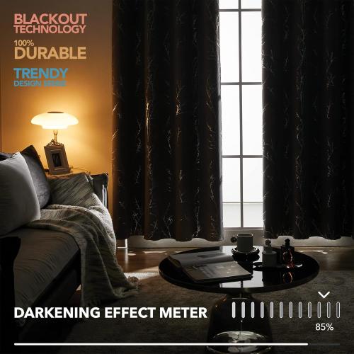 Deconovo Blackout Curtains 84 Inches Long, Light Gray Drapes for Living Room, Branch Silver Print, Soundproof Thermal Insulated Privacy Window Curtain for Bedroom Nursery, Set of 2, Machine Washable