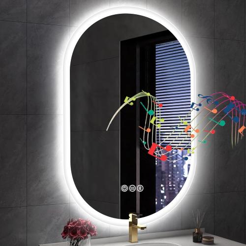 S'bagno 24x36 Oval LED Bathroom Mirror with Lights, Anti-Fog, Bluetooth Speaker, 3 Colors Temperature & Dimmable, Lighted Mirrors for Bathroom Wall with Memory Function, Waterproof, Shatter-Proof