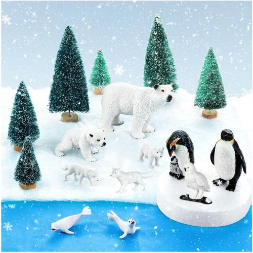 20 Pcs Arctic Animals Figurines Toy Sets Includes 10 Pcs Polar Animals Penguin Polar Bear Whale Miniature Antarctic Winter Toys Suitable for Children Teacher Class