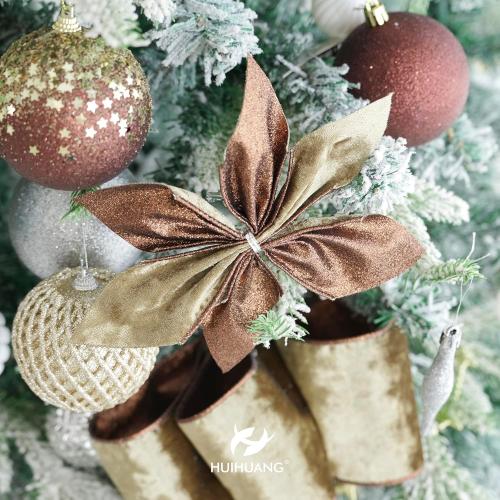 HUIHUANG Brown Velvet Wired Ribbon 2.5 inch Velvet with Glitter Copper Brown Christmas Ribbon for Tree Decorations, Bows, Wreath, Garland, Gift Wrapping, Fall Decor- Continuous 10 Yards