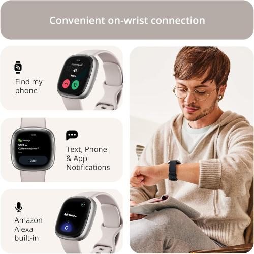 Fitbit Sense 2 Advanced Health and Fitness Smartwatch with Tools to Manage Stress and Sleep, ECG App, SpO2, 24/7 Heart Rate and GPS, Lunar White/Platinum, One Size (S & L Bands Included)