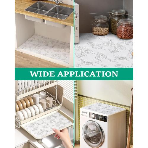 Shelf Drawer Liner for Kitchen Cabinets Non-Adhesive Shelf Liner Paper Non-Slip Strong Grip Drawer Liner Cabinet Liners Thickened Easy to Clean for Tool Box Pantry (Flower, 12In x 10FT), Gray