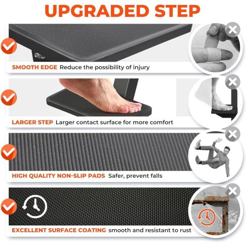 Boat Trailer Step Ladder, 4-Step with Safety Handle, Non-Slip Surface, Universal Trailer Tongue Mount, Black (4 Step)