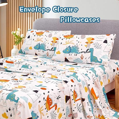 JSD Kids Dinosaur Sheet Set Twin Size, 3 Piece Soft Printed Microfiber Bed Sheets for Boys Girls Deep Pocket