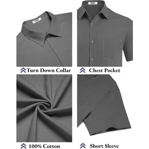 size 4X L- COOFANDY Men's Button Down Short Sleeve Shirt Casual Cotton Summer Beach Linen Wedding Shirts with Pocket