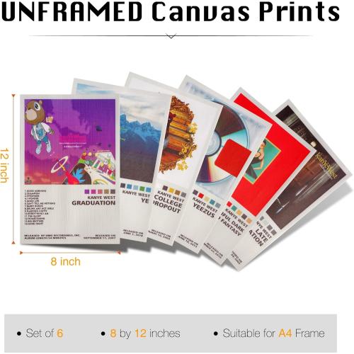 ManRule Kanye West Poster Set of 6 Album Cover Posters 8 by 12 inch Music Posters for Room Aesthetic Canvas Wall Art for Teens Room Decor UNFRAMED (Kanye West)