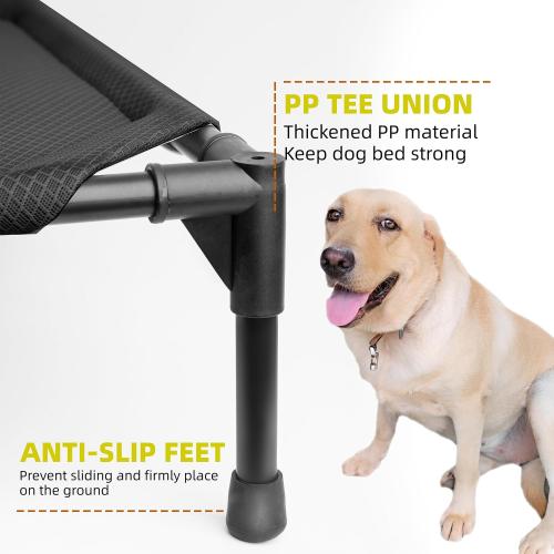 Soft Mesh Elevated Pet Bed for Large Medium Dogs Outdoor Resting Cot with Water-Resistant, Air-Permeable, Cooling and Anti-Skid Portable Dog Bed, Up to 60 lbs, 23.3“L x 17.6 W x 6.9 H, Black