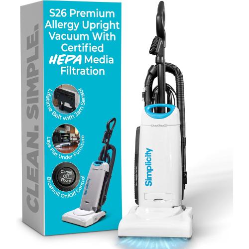 Premium Allergy Upright Vacuum Cleaner – Multi-Surface Bagged Vacuum Cleaner for Home with Charcoal HEPA Filter Media, Powerful Pet Hair Pickup, Brushroll Activation Switch, S26