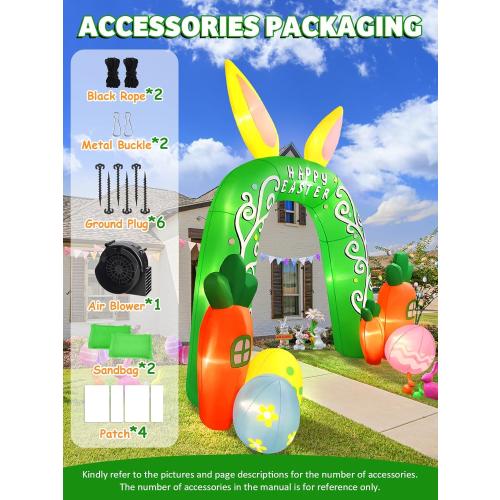 Kalolary 12FT Easter Arch Inflatables Outdoor Decorations, Cute Bunny Rabbit with Eggs Easter Inflatable Built in LED Lights Blow Ups for OutsideHoliday Party,Outdoor,Garden,Yard Lawn Decor BLOWS UP NEEDS A PATCH ON THE BACK THERE IS A HOLE
