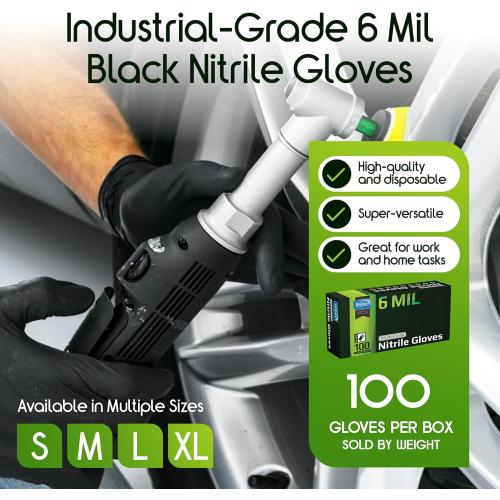 Inspire Black Nitrile Gloves HEAVY DUTY 6 Mil Nitrile Chemical Resistant Medical Cooking Cleaning Disposable Black Gloves