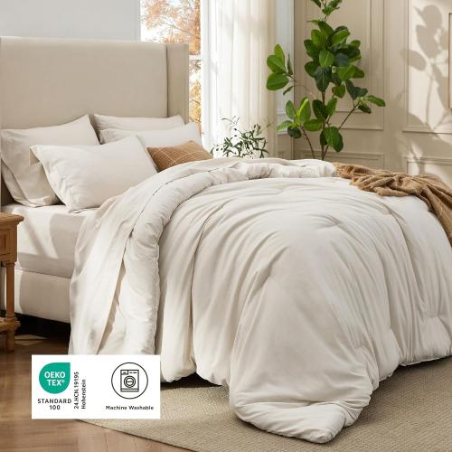 Bedsure King Size Comforter Set Beige - Bed in a Bag King Bedding 7 Pieces, Cationic Dyed Bed Set Gift for Family, Beige Soft Bedding for All Seasons Comforter with Sheets, Pillowcases & Shams