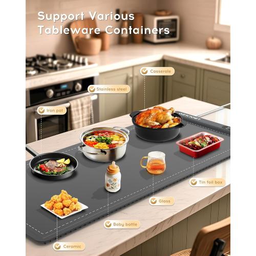 Warming Mat For Food Extra Large 36x16 580W Food Warmer Chafing Dishes for Buffet,Food Warming Mat,Food Warmers for Parties Buffet,6 Temp 6 Hour Timer Heating Mat for Food Christmas Gifts
