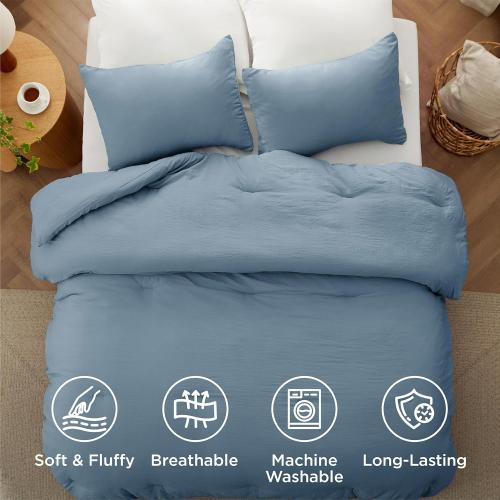 Bedsure King Comforter Set, Dusty Blue Soft Prewashed Bedding for All Seasons, 3 Pieces GentleSoft™ Bed Set, 1 Lightweight Comforter (104x90) and 2 Pillowcases (20x36)