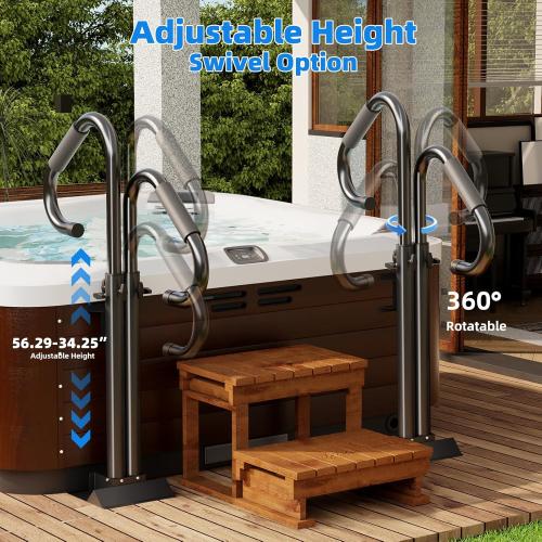 Two-Way Hot Tub Handrail, Adjustable Height 34-56 with 360° Swivel, Spa Safety Handrail with Slide-Under Mount Base for Indoor & Outdoor, Durable, Stability and Comfort (Two-Way)