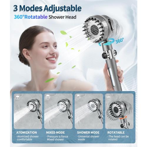 Ion Drops Filtered Shower Head with Handheld, High Pressure Water Flow Showerhead, with Shower Head Filter for Hard Water Boosting, with ON/OFF Switch and Rotatable Head