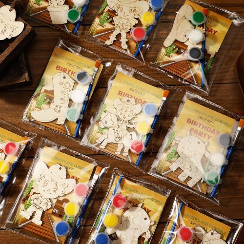 Saypacck 24 Pcs Party Favors Wooden Painting Craft Kits Birthday Party Supplies with Organza Bag for Goodie Bags Fillers Adult Thank You Gifts(Western Cowboy)