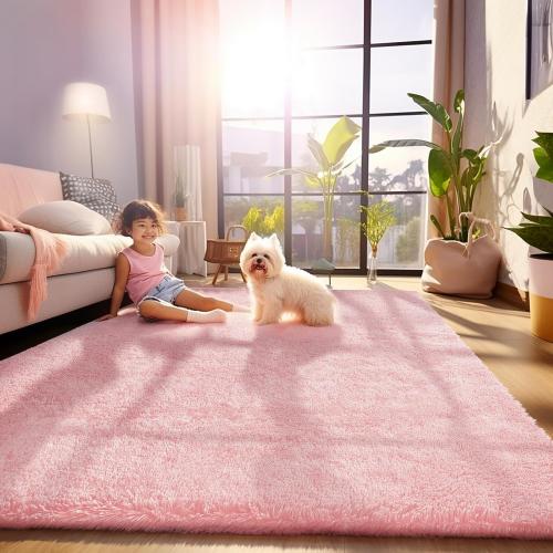 Ophanie Pink Large Area Rugs for Bedroom Girls,  Kids Fluffy Fuzzy Furry Shag Carpet, Plush Soft Cute Baby Shaggy Bedside Indoor Floor Rug for Teen Dorm Home Decor Aesthetic, Nursery