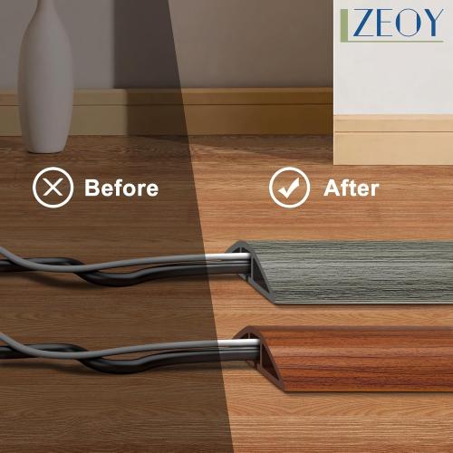 Size 4ft Wood Grey Cord Hider - 4FT Soft PVC Cord Protector, Hide Extension Floor Wire Covers for Cords, Organizer Wires Floor Cable Cover, Cable Cavity: 0.47 (W) x 0.24 (H)