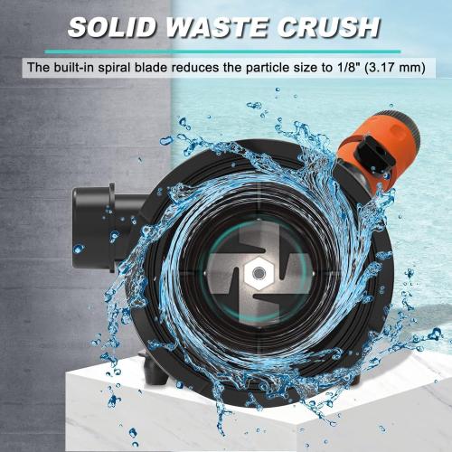 RV Macerator Pump 12V,12GPM Suction 3.2 feet Lift 10 feet with Garden Hose Discharge Port,Quick Release Sewage Pump with Fresh Water Rinse and Manual Crushing Function,for Boat Marine RV Campe