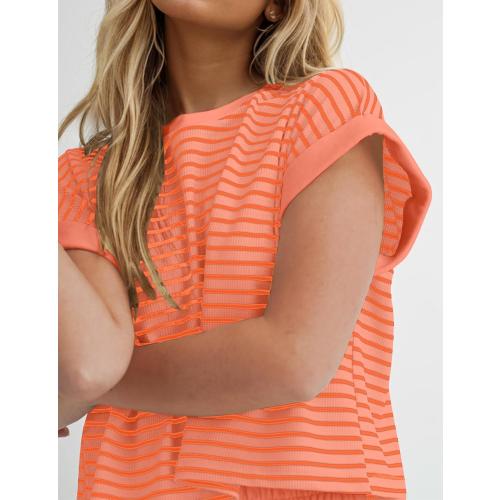 MISSACTIVER 2 Piece Lounge Set Women Stripe Knit Short Sleeve Tee Shirts Shorts Casual Summer Loungewear Shorts Sets