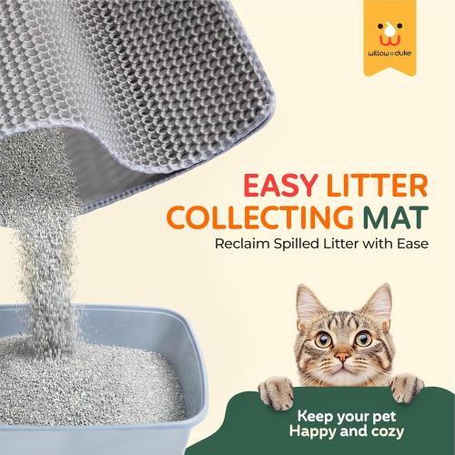 Willow & Duke Extra Large Cat Litter Box Enclosure Shield with Forest Design & Litter Mat - High-Sided Litter Box Splash Guard, Pee Shield, Easy to Clean Scatter Guard for Mess-Free Home