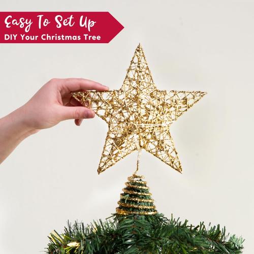 Joiedomi 8 inch Christmas Gold Glitter Star Tree Toppers Metal Lighted with 20 LED Lights for Xmas Decorations, Holiday Party Indoor Decor