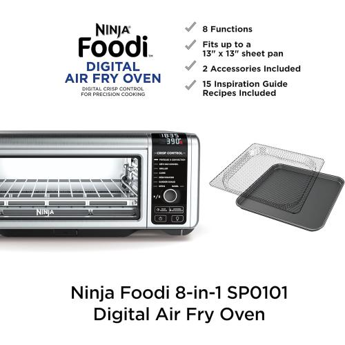 Ninja Digital Air Fry Countertop Oven, 8-in-1 Functionality, 1800W, Flip-Up Design, XL Capacity, Air Fry Basket, Wire Rack & Crumb Tray, Silver, SP101