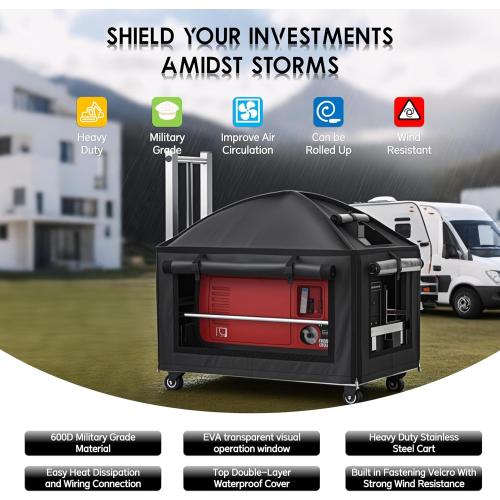 Generator Covers While Running,Portable Generator Cover with Cart, for HD-iPower-Champion1000w-2500w Portable Generators,900D Covers  201 heavy-duty stainless steel Cart, (23.2X14.1X19.6 inches).