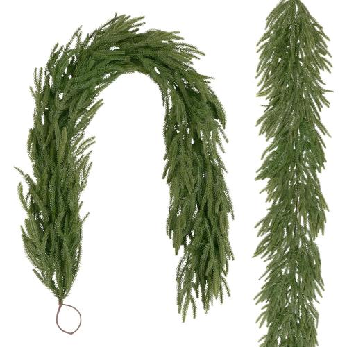 U'Artlines 2Pcs Christmas Norfolk Pine Garland, 6 Ft Xmas Faux Greenery Garland Real Touch Winter Cedar Garlands for Table Stairs Mantle Fireplace Holiday Decoration