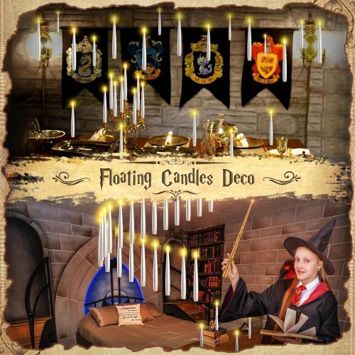 Floating Candles with Wand - Christmas Decorations Magic Flameless Candles Flickering Warm Light LED Hanging Candle Remote, Battery Operated Candles for Christmas Outdoor Indoor Party Decor