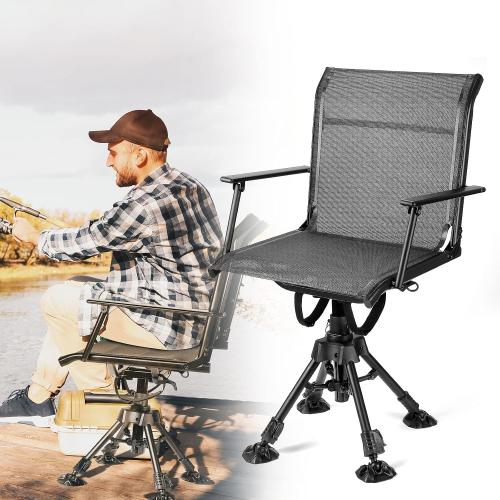 KEMIMOTO Hunting Blind Chair 360° Silent Swivel, Height Adjustable Black | 320 Lbs Capacity, Quick Folding Stable Portable, Swivel Anti-Sink Feet, for Deer Hunting Fishing Camping Ground Blinds