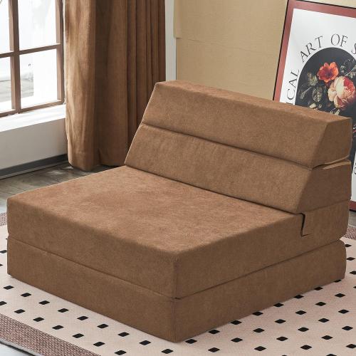 jela Foldable Sofa Bed Large Soft Foam Convertible Sleeper Chair Luxury Miss Fabric Fold Out Chair Bed Floor Couch with Back Support Floor Sofa for Living Room Bedroom (83x33,Coffee Brown)