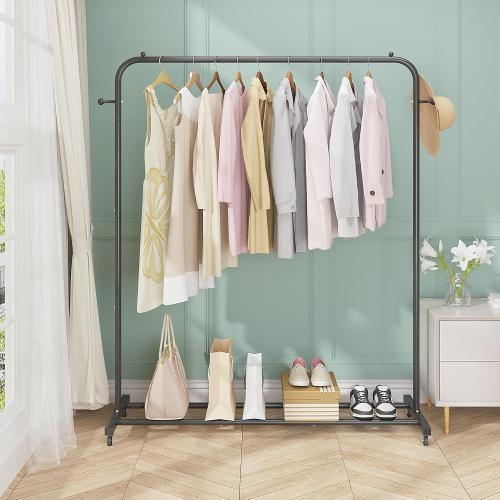 Garment Rack, Freestanding Simple Single Pole Clothes Rack With Wheels, Coat Rack, Multi-functional Rolling Clothing Storage With 2 Hooks for Bedroom, Living-room, Black