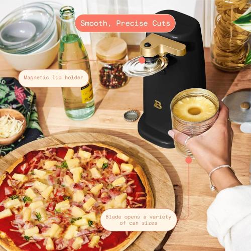 Automatic Electric Can Opener for Countertop, One-Touch Operation with Stainless Steel Blade, Magnetic Lid Lifter, Built-in Knife Sharpener & Bottle Opener, Heavy-Duty Design (Black Sesame)