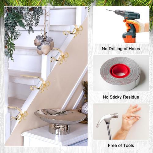 4 Pcs Christmas Bow Stocking Hangers Holder Mantle Metal Hooks Gold Christmas Stocking Clips Classic Shelf Garland Hangers for Counter Window Fireplace Xmas Party Decoration