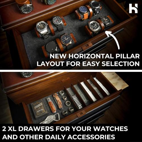 Holme & Hadfield Premium 17-Slot Wooden Watch Display Case – Extra Large Handcrafted Men’s Watch Box with Two Drawers – Birthday Gift for Crazy Collectors – Luxury Built to Last
