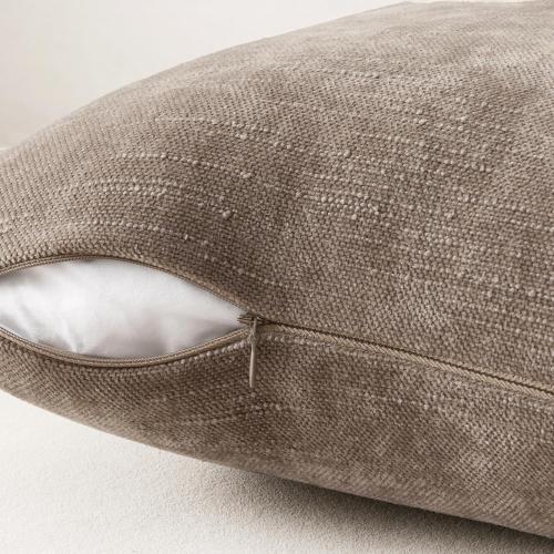 ANRODUO Pack of 2 Decorative Textured Throw Pillow Covers Soft Taupe Grey Euro Accent Solid Chenille Cushion Cover Cozy Farmhouse Pillow Case for Couch Sofa Bedroom Living Room Home Decor 24x24 Inch