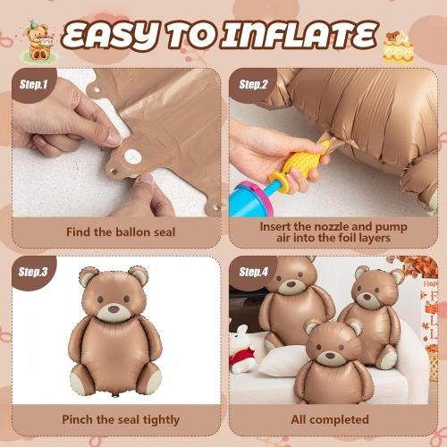 Simgoing 12 Pcs 21x35'' Big Brown Bear Balloons Matte Cartoon Bear Foil Birthday Balloons for Home Decor Jungle Animal Farm Safari Zoo Woodland Themed Party Baby Shower Decoration Supplies (Classic)