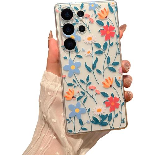 for Samsung Galaxy S25 Ultra Case, Floral Flowers Cute Aesthetic Clear Floral Branch Pattern Case for Women Girls,Transparent Slim Soft Shockproof Cover for S25 Ultra,Colorful Flower