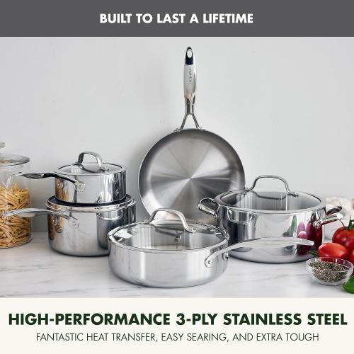 GreenPan Valencia Pro Tri-Ply Stainless Steel 9 Piece Cookware Set, Induction Ready Pots & Pans, Mirror Finish, Dishwasher & Oven/Broiler Safe to 600F, Compatible with All Cooktops‼️light dirt‼️