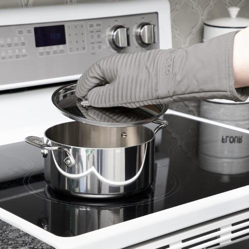 All-Clad Premium Silicone Oven Mitt: Heat Resistant to 500 Degrees - 100% Cotton & Silicone, 14x7 Pot Holder for Kitchen and Barbeque, (2-Pack), Titanium Gray