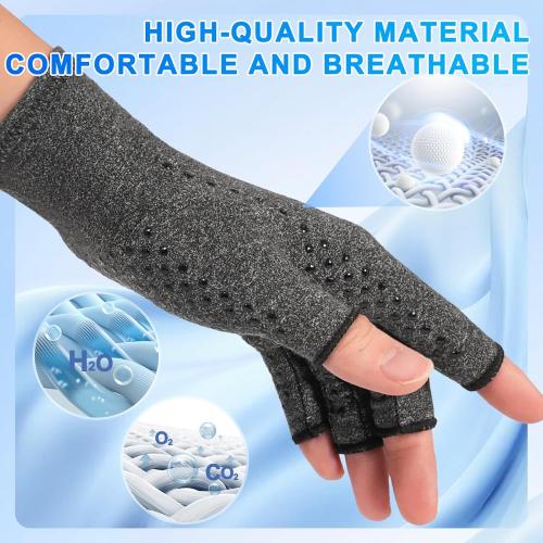 DRNAIETY 2 Pairs Arthritis Compression Gloves- for Hand Arthritis, Carpal Tunnel Pain, Rheumatoid Arthritis, RSI, Fingerless, Anti-Slip, Breathable Gloves for Men & Women, Typing, Daily Use(M, Gray)