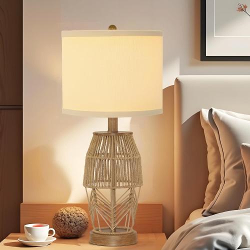 21 Boho Lamps Set of 2 for Bedroom Farmhouse Table Lamps for Living Room Rattan Wicker Rustic Bedside Lamps for Nightstand Vintage Desk Lamp for Home Office End Table Brown (2 Pack)
