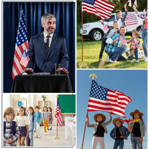 Shimeyao 2 Pack 8 ft Indoor Flag Pole Set with Base and Eagle Topper, Telescoping Flagpole with Stand Holder for Office, Hall and City Display, Flag Not Included(Wood Color,Wood)