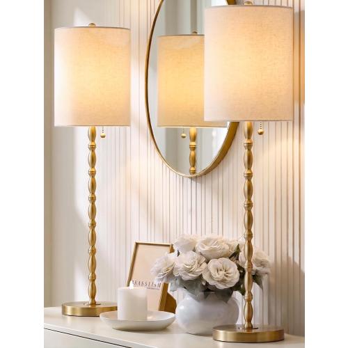 Buffet Lamps Set of 2, 28.5 Tall Brass Finish Lamps for Entryway, Hallway, Console Table, Dining Sideboard or Living Room, UL Certified with Pull Chain, Linen Shade, Urban Luxury Style