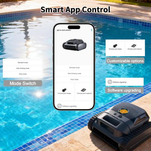 Cordless Robotic Pool Vacuum Cleaner, Intelligent Route Planning, Wall & Waterline Climbing, 120-Min Runtime, for Above Ground/Inground Pools up to 2000 sq. ft, APP Support,Orange