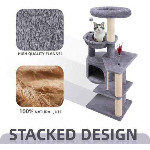 TINWEIUS 42.5'' Cat Tree for Indor Cats, Multifunctional Cat Tower with Cozy Condo, Perches, Scratching Posts and Hammock, Grey…