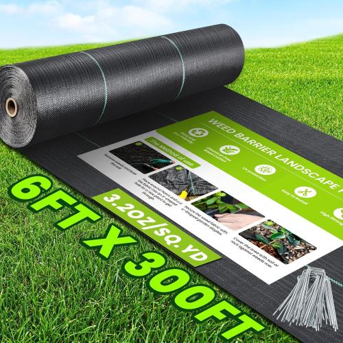 6x300FT Weed Barrier Landscape Fabric Heavy Duty, 3.2oz Woven Geotextile Fabric, Ground Cover Weed Block Gardening Mat, Weed Control Garden Cloth for Driveway,Road,French Drain,Vegetable Patch