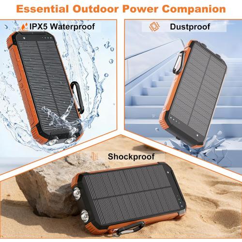 Power Bank Portable Solar Charger, Wireless Fast Charging Battery Pack, 20000mAh Capacity USB-C Input, 6 Outputs, Dual LED Flashlight, USB Battery Pack for Cell Phone Camping Travel Emergency (Orange)